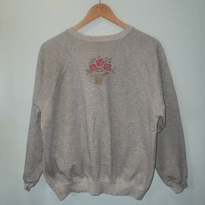 Hanes Vintage Cottagecore Embroidered Sweatshirt Floral Wmns‎ Sz Lg Minimalist